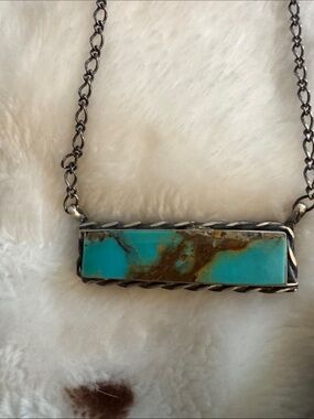 925 Silver mine 8 Turquoise Bar necklace native made Steve Francisco